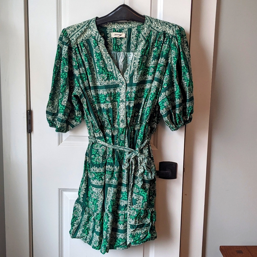 Green white floral babydoll dress from anthropolog